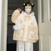 Осень-зима свободное толстое хлопковое пальто плюшевое теплое пальто милая куртка женская вышивка клубника с капюшоном верхняя одежда женская