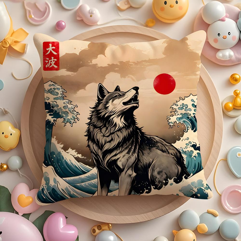 Animals The Great Wave Katsushika Hokusai Cushion Cover Plush Fabric Soft DoubleSided Printed Sofa Warm Home Gift Pillow Cover