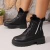 Осенне-зимние короткие плюшевые ботильоны женские модные на молнии черные из искусственной ПУ кожи мотоциклетные ботинки женские на шнуровке на платформе ботильоны женские