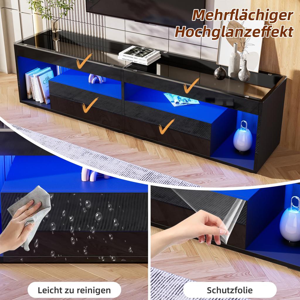 ТВ Шкаф Стильный Тумба под телевизор ТВ Тумба Глянцевый Черный 70 дюймов Телевизор, ТВ Подставка 2 Ящика, ТВ Мебель Гостиная Спальня