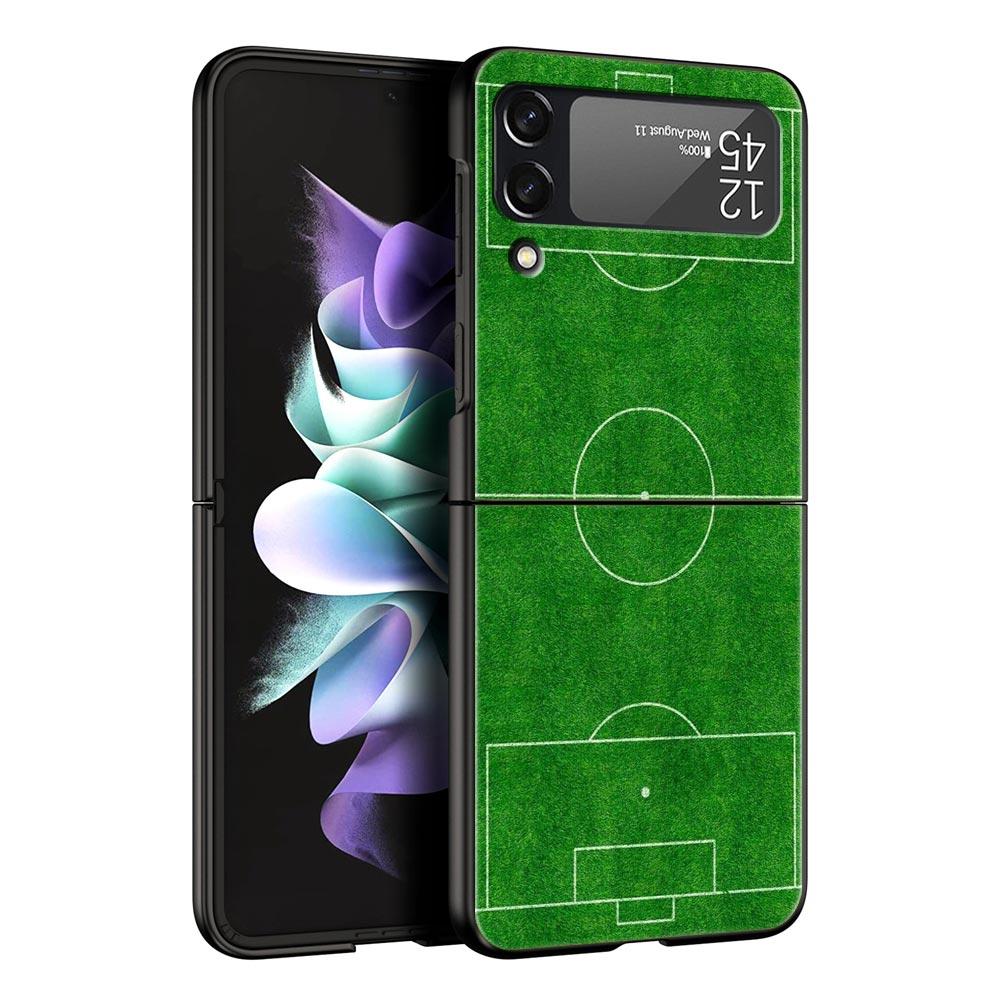 Чехол для телефона Samsung Galaxy Z Flip 3 4 5, складной чехол для мобильного телефона, жесткий чехол для ПК, черный защитный чехол, футбольный мяч, футбольное поле