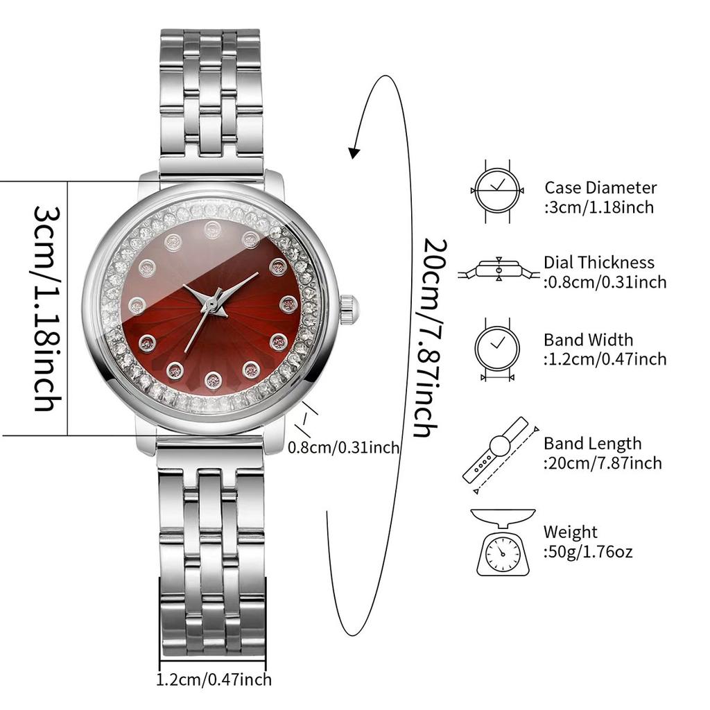 Xiaomi Luxury Red Dial Rhinestone Women Watches Stainless Steel Band Elegant Ladies Quartz Wristwatch Relogio Feminino (Without Box)