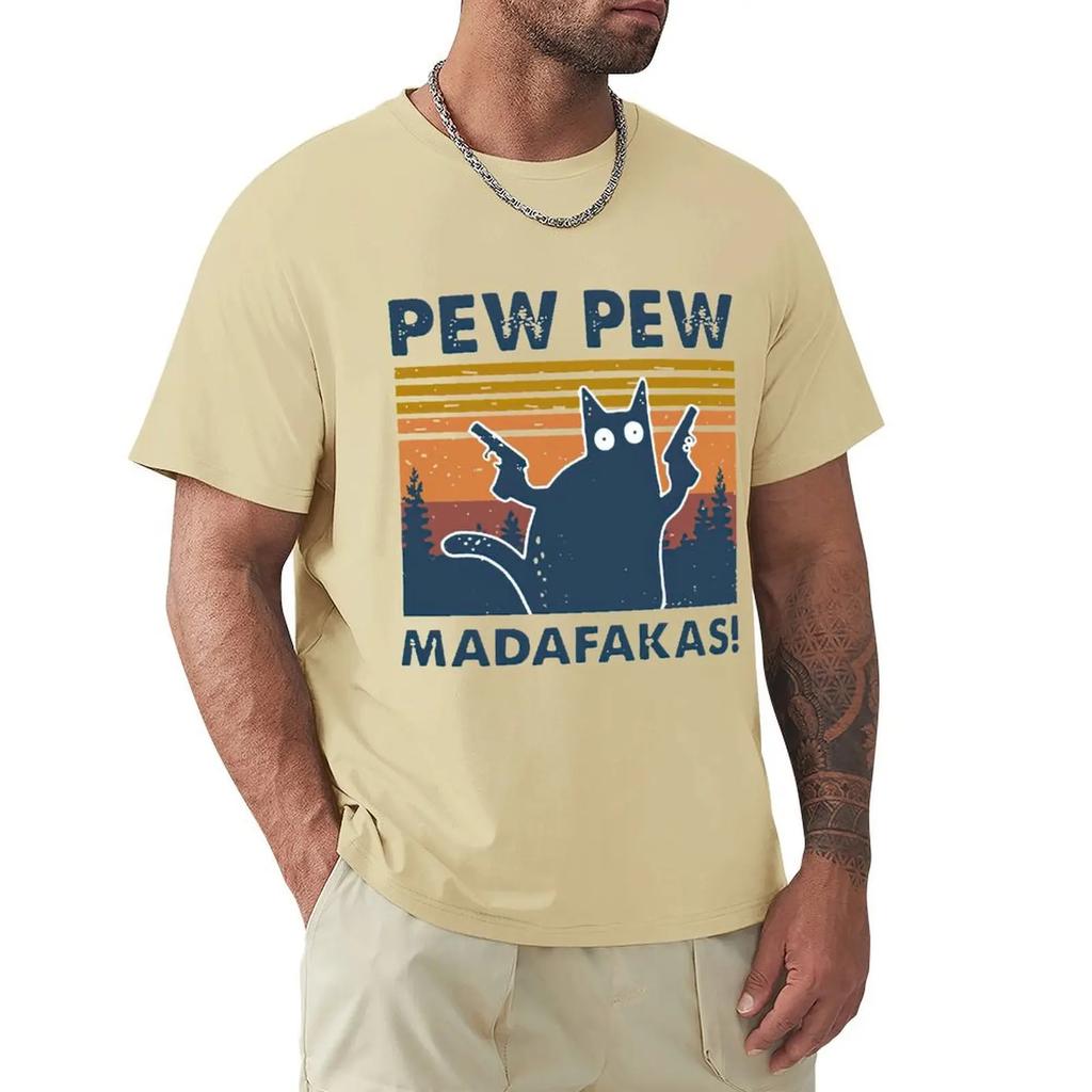 Футболка Cat Pew Pew Madafakas Vintage, футболка с коротким рукавом Harajuku, 100% хлопок, графика, футболка, топы