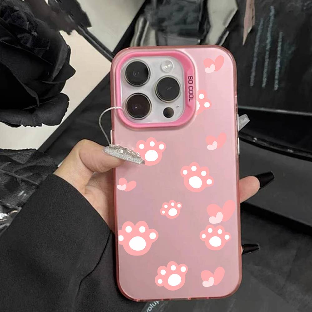 Милый медведь с кошачьими лапками Чехол для телефона для iPhone 16 17 15 14 12 13 Pro Max Белый цвет Ударопрочный чехол