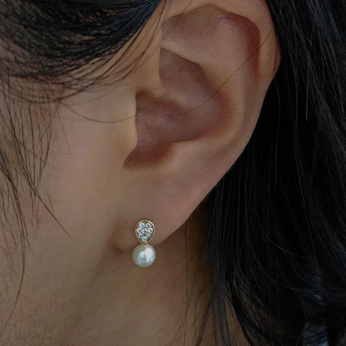 Серьги Clair из 14-каратного золота с пресноводным жемчугом и кубическим цирконием