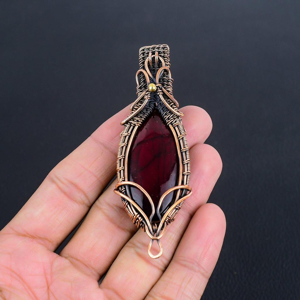 Red Flash Labradorite Pendant, 999 Copper Wire Wrapped Jewelry, Gemstone Jewelry Pendant, Handmade Wedding Gift Jewelry