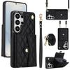 Crossbody Rhombic Wallet PU Leather Phone Case For Samsung Galaxy S26 Ultra 5G, Card Slot Anti-Fall Protective Cover