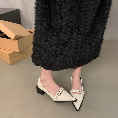 2024 Новые летние женские туфли из лакированной кожи с острым носком, босоножки с пряжкой, туфли-лодочки на среднем каблуке, Sandalias Mujer