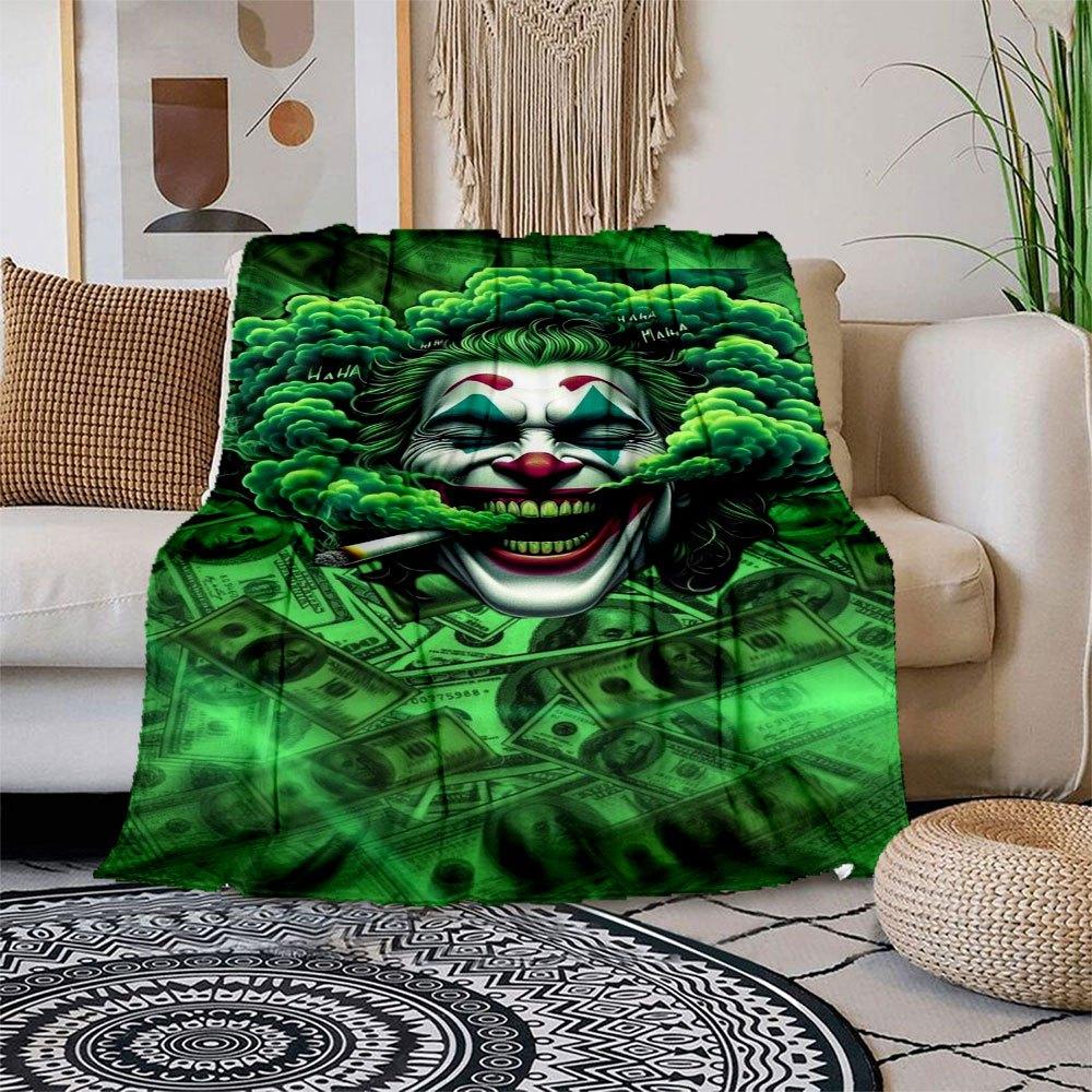 "Joker Money Green Art Print Poster"Blanket Flannel Throw Blanket for Sofa, Bed, Travel, Camping, Office