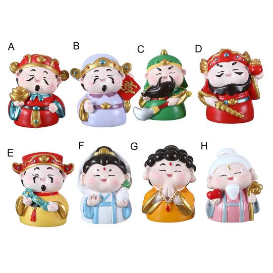 Cartoon God of Wealth Figurine Hand-painted Chinese Immortals Statue Resin Sculpture Home Office Desktop Decoration Ornament