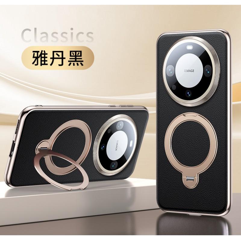 Premium PU Leather Phone Case Mate 60 Pro With Built-in Camera Lens Protector 360 Rotating Magnetic Stand Shockproof