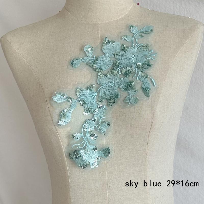 Mesh Lace Flower 2pc Colorful Sequins Hand Sewing Diy Embroidered Cloth Stickers Skirt Decoration Accessories Patch Dance Clothes