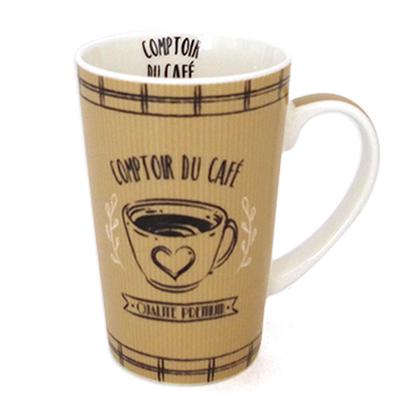 [A0266] — Большая коричневая фарфоровая кружка Comptoir du Café, 13x8.. 2 см (40 мл)