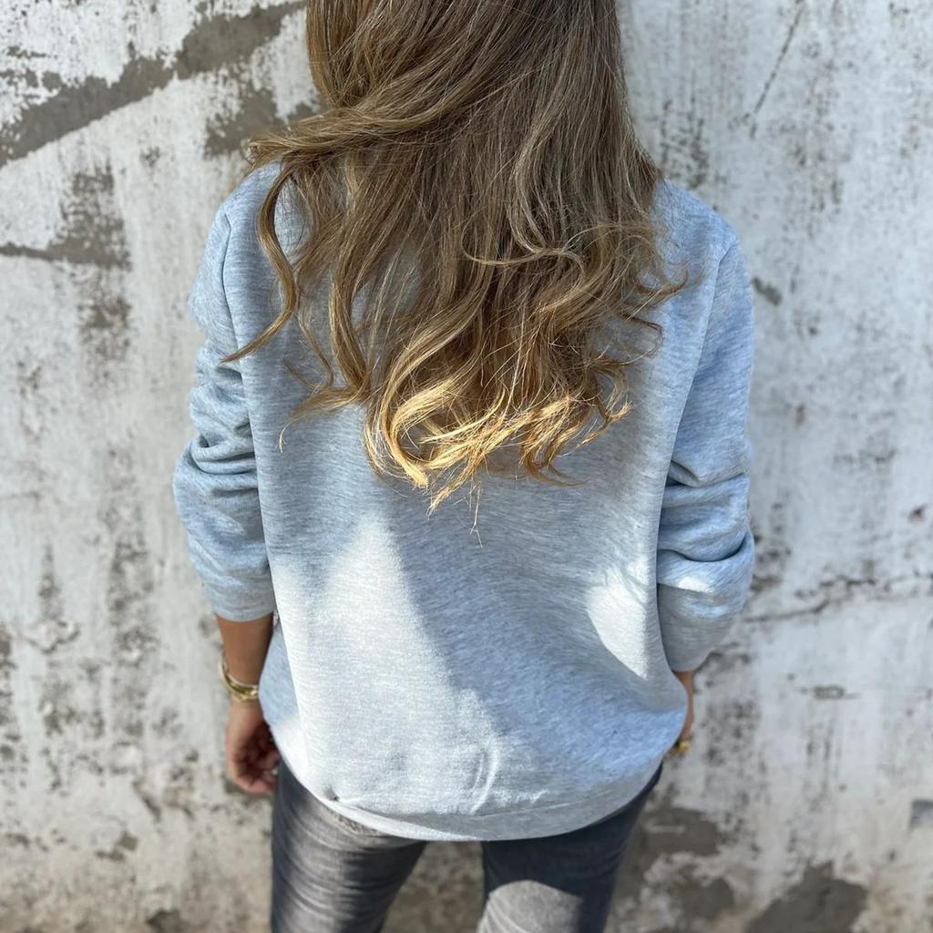 Женская мода однотонный пуловер с длинным рукавом и круглым вырезом повседневный взрослый свитшот топ