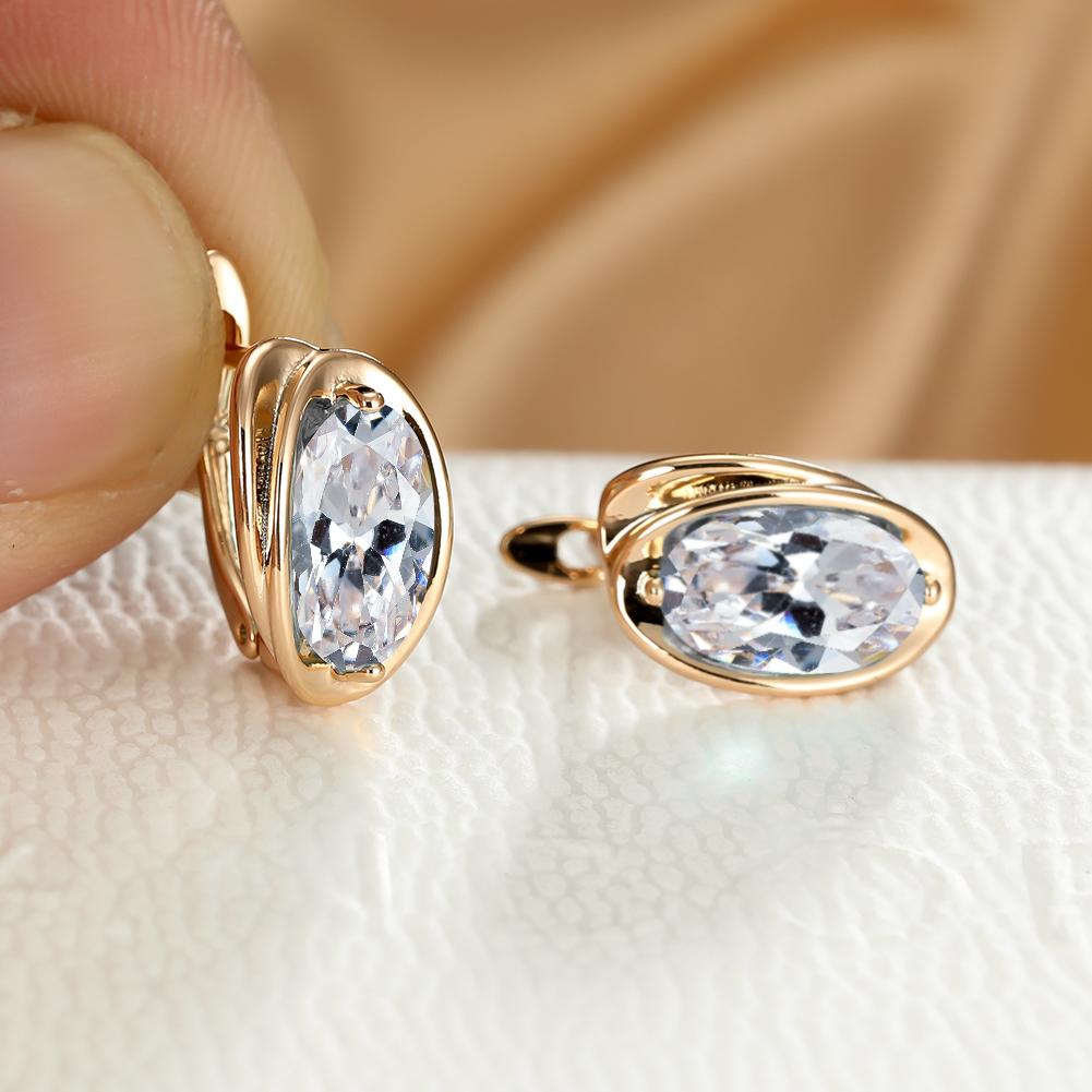 Luxury Gold Color Clip On Earrings Oval Cut Aqua Blue Stone Earrings Drop Dangle Hook Earrings Jewelry
