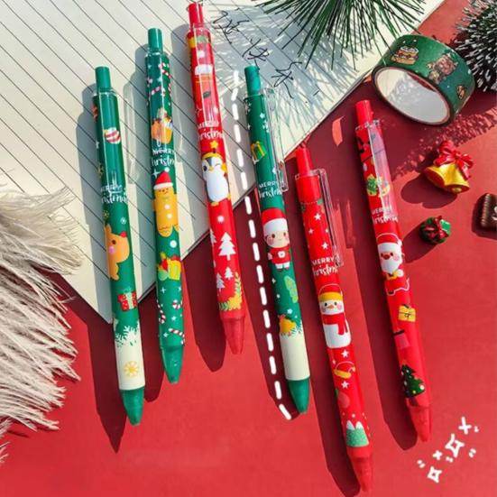 Yousheng 6Pcs Christmas Gel Pens Various Festive Patterns Push-Type Christmas Pens Stationery Supplies Christmas Party Favors
