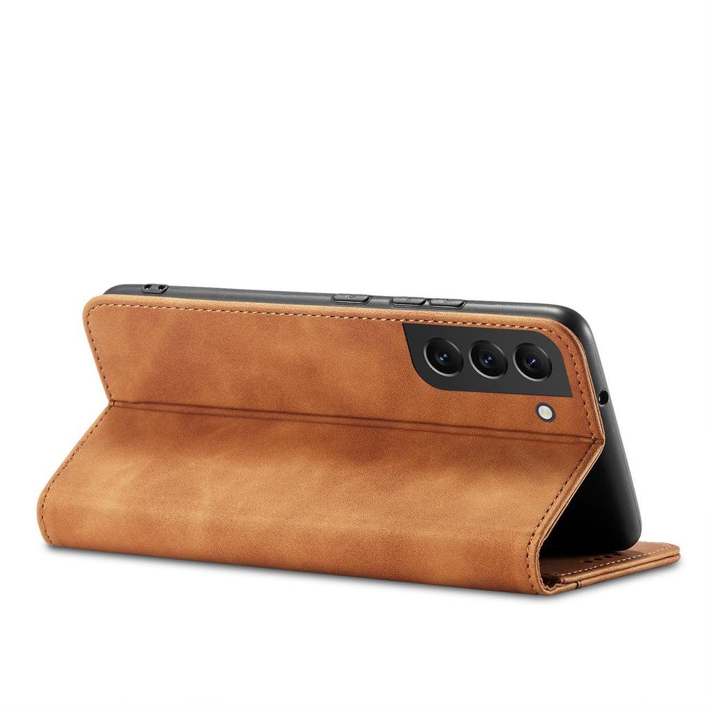 Samsung Galaxy S23+ Magnetic Wallet Case with Stand - Brown Leather Flip Cover by Hurtel