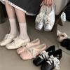 Fashion 2025 Square Toe Lace Up Ballet Shoes for Women Black White Brown Jane