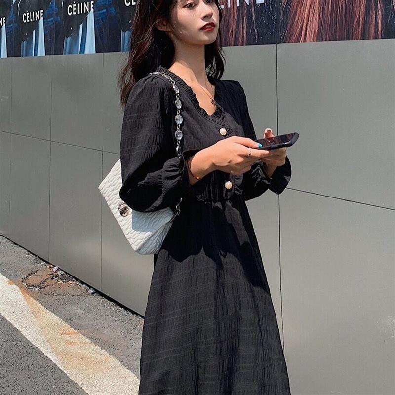 Винтажные французские платья миди с длинным рукавом для женщин, корейское платье с V-образным вырезом, элегантная фея, свадебная женская одежда, осень 2025 года, платья