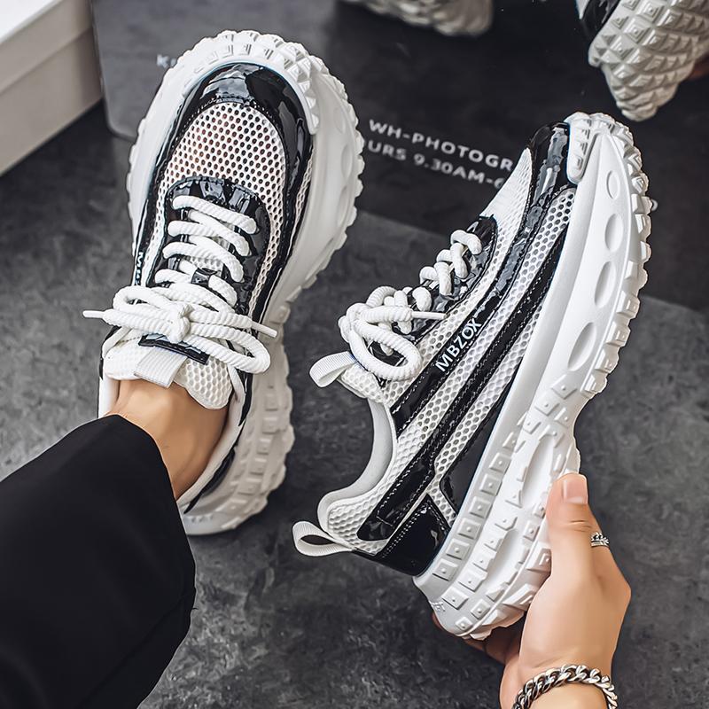 Men's Shoes Fashion Trend Mesh Breathable Thick Bottom Shoes Outdoor Anti-slip Comfortable Sneakers Casual Running Shoes White Shoes