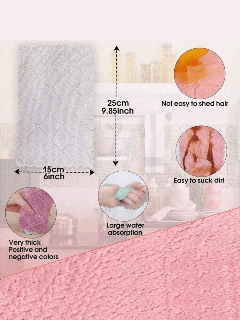 10pcs Microfiber Kitchen Cloth Dish Towels Super Absorbent Coral Velvet Dishtowels Nonstick Oil Washable Fast Drying