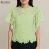 ZANZEA Women Casual Round Neck Ruffles Sleeve Summer Lace Blouse