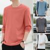 Men Tops Round Neck Long Sleeve Autumn Tops Solid Color Thin Bottom