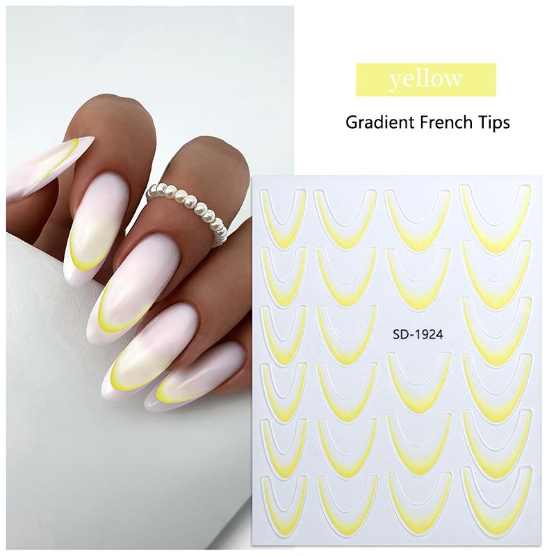 12 Pcs French Gradient Nail Stickers Waterproof Thin And Durable Solid Manicure Decals For Women And Girls