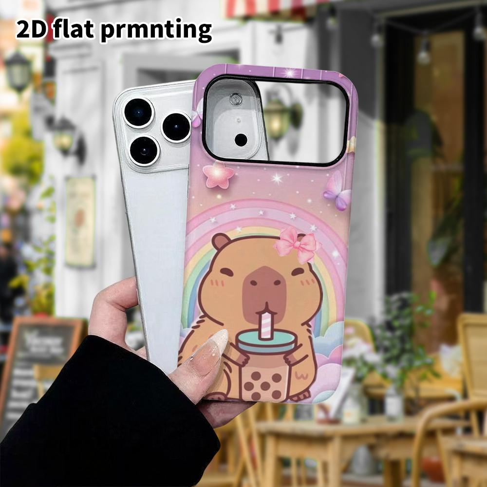 Phone Case: 2D flat design suitable for iPhone 18 17 16 15 14 13 Pro film protective case, couple style, capybara drinking milk tea, Christmas and Hal