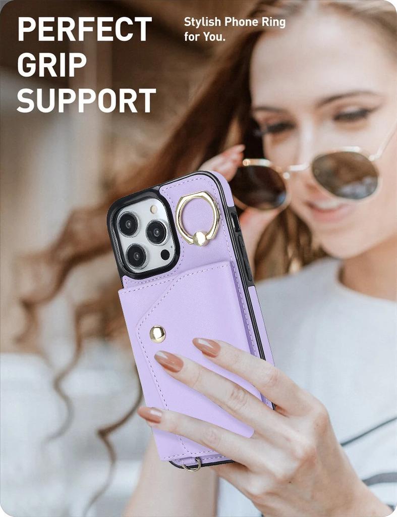 Чехол-ремешок через плечо с держателем для карт и кожаным ремешком для iPhone 16 15 14 11 Pro Max XS XR 7 8 Plus 13 12 Mini