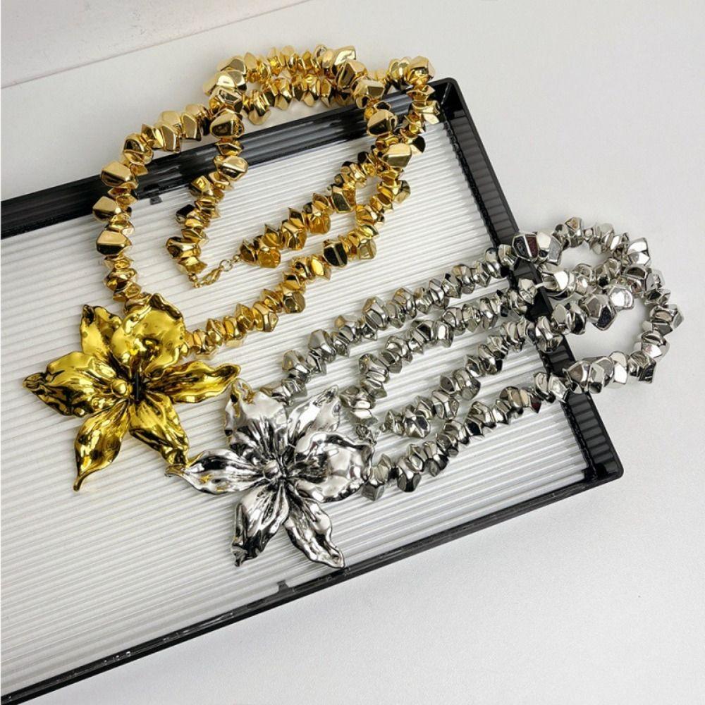 Цинковый сплав цинка цветок камень бисер ожерелье большой преувеличенный чокер цветок кулон ожерелья банкет