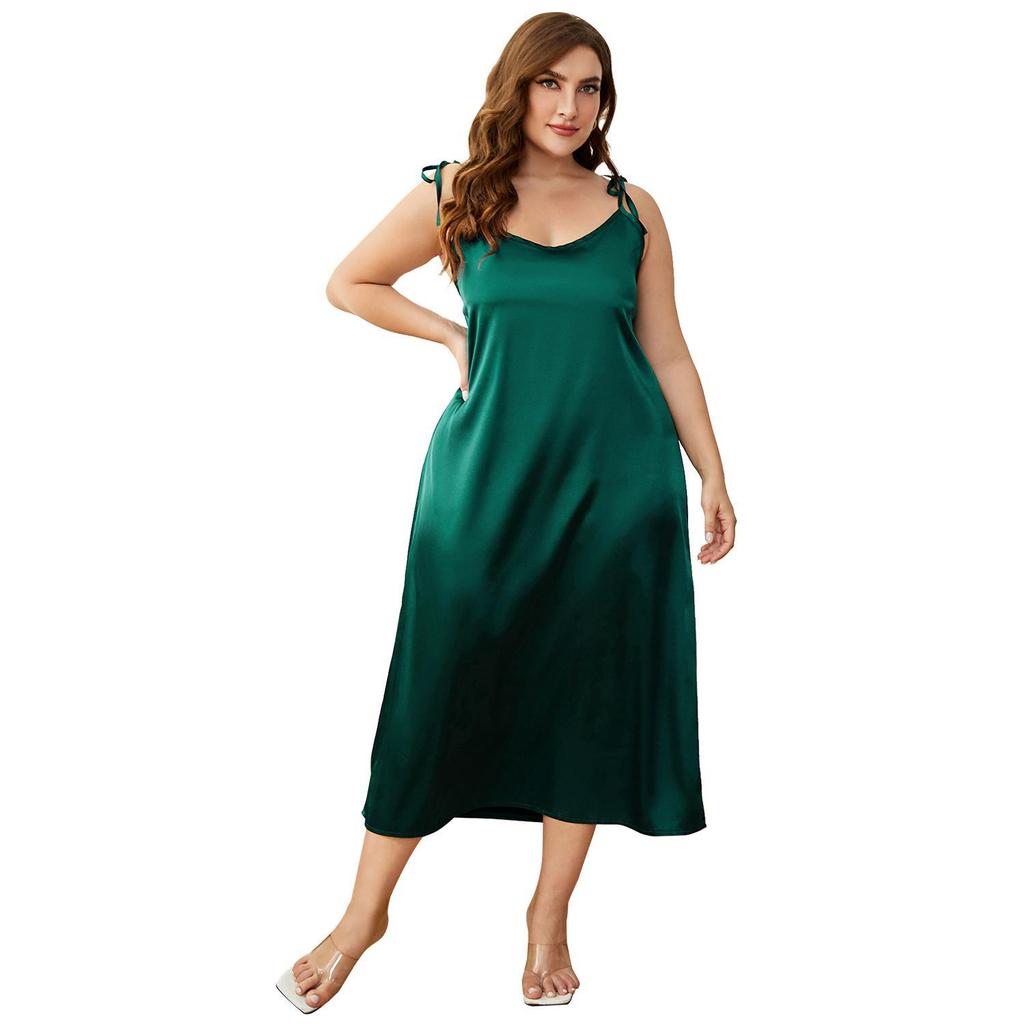 Летняя ночная рубашка из ледяного шелка на подтяжках для женщин, большие пижамы из искусственного шелка для женщин