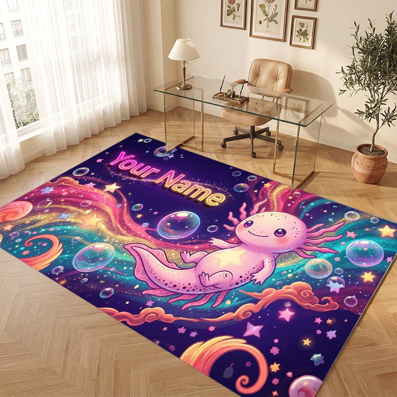 Axolotl Theme Soft Crystal Velvet Rug Custom Name & Text Print Non Slip Floor Rug for Bedroom Living Room