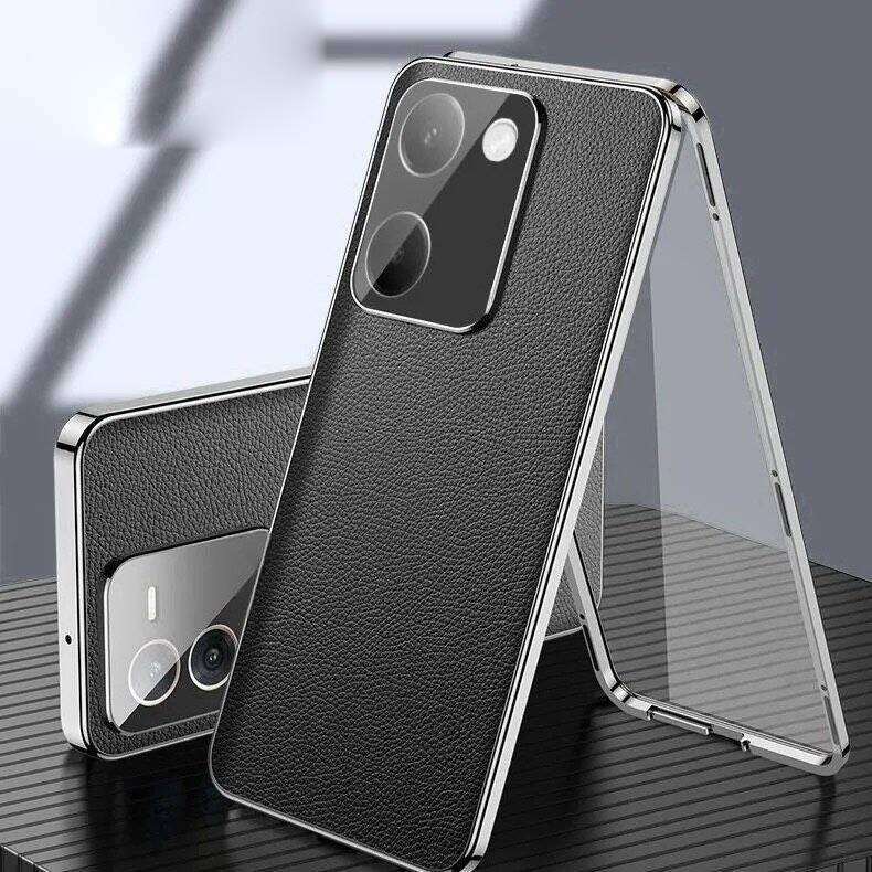Чехол для OnePlus ACE 2 3 3V 11 12 13 Pro, Алюминиевый бампер со сторонами из закаленного стекла и кожаной задней крышкой, Телефонные бамперы