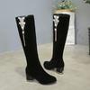 Winter New Women's Long Boots Fashion Rhinestone Thick-heeled High-heeled Knee-high Boot Zipper Retro Knight Boot Women Shoes