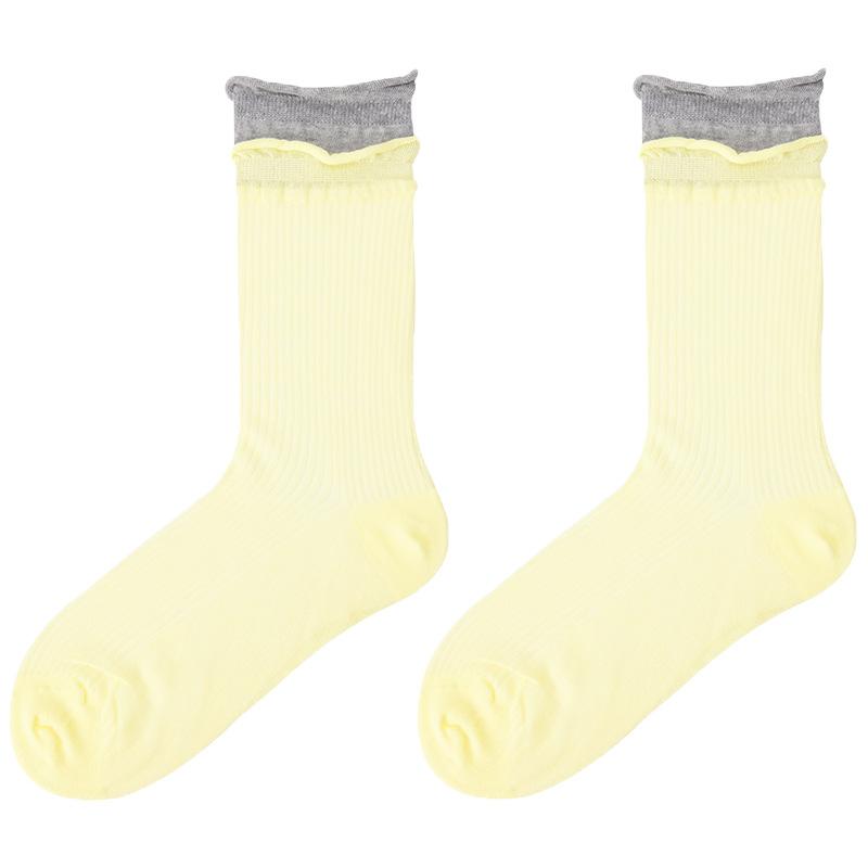 Anti-Bacterial Cotton Two-tone Contrast Spliced Women's Thin Summer Seamless Mid-Calf Socks Trendy Versatile Rolled-Edge Stacked