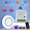 RF433Mhz Wireless WiFi Mini Smart Switch 16A/20A Work with Tuya Smart Life App Alexa Google Home Voice Control Mini Round Button