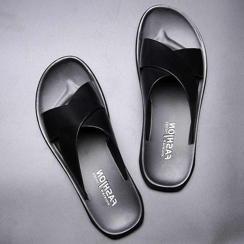 Роскошные дизайнерские летние новые мужские шлепанцы кожаные крутые нескользящие пляжные туфли мужские шлепанцы с перекрестными ремешками