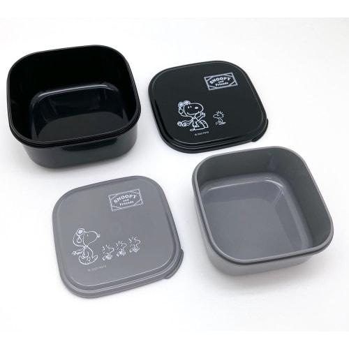 OSK Snoopy Black Lunch Box Set of 2, 360ml and 550ml Capacity, Made in Japan, Microwave Safe, Antibacterial, Stylish, Cute, Simple Design, Unisex, for