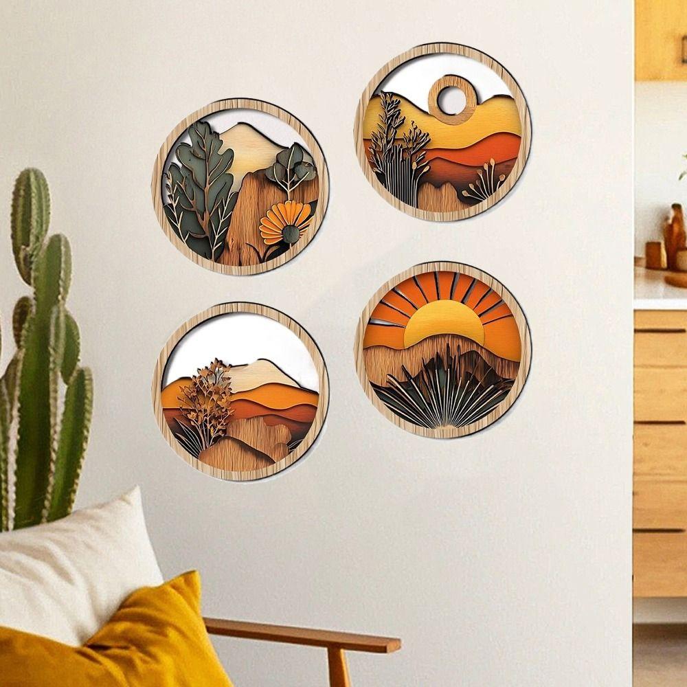 4 шт. Деревянные рамки Эстетичное украшение Круглый фон Подвеска Спальня