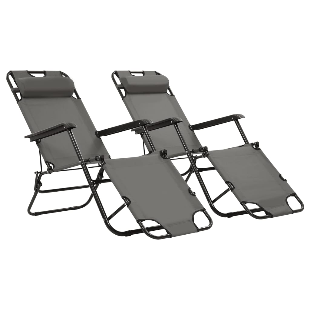 Folding Sun Loungers 2 pcs with Footrest Gray