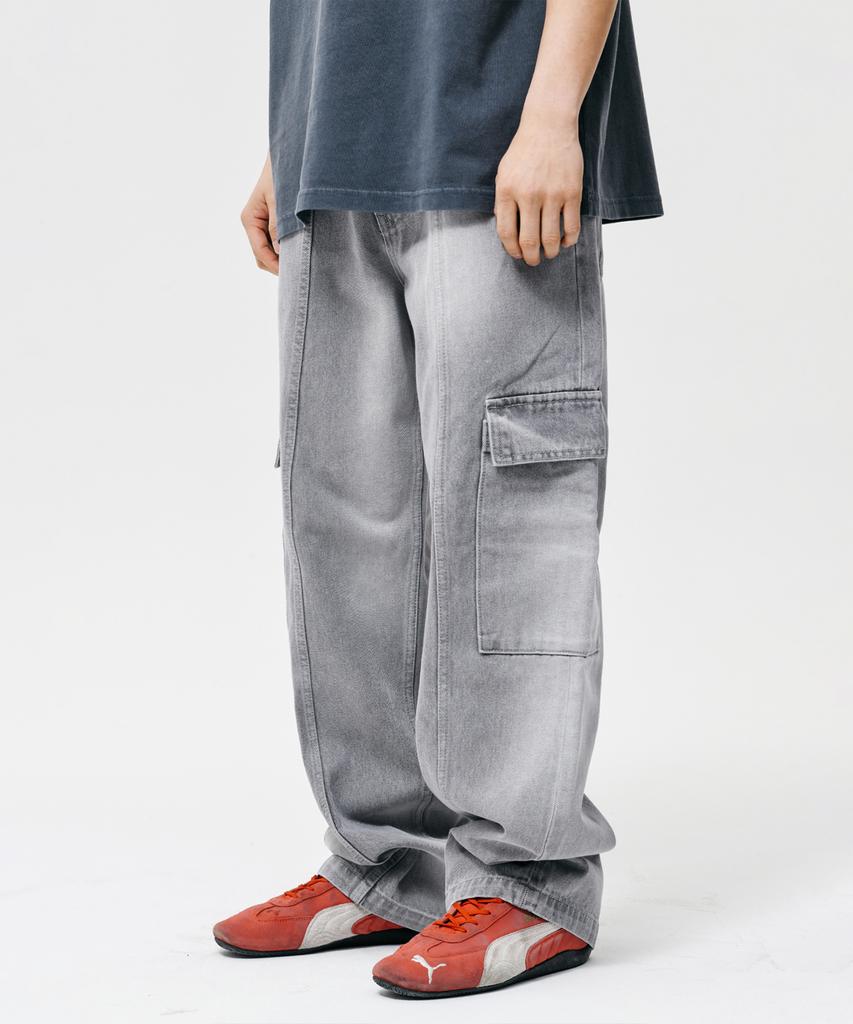 PHYSICAL DEPARTMENT Asymmetrical Washed Cargo Pants Light Gray
