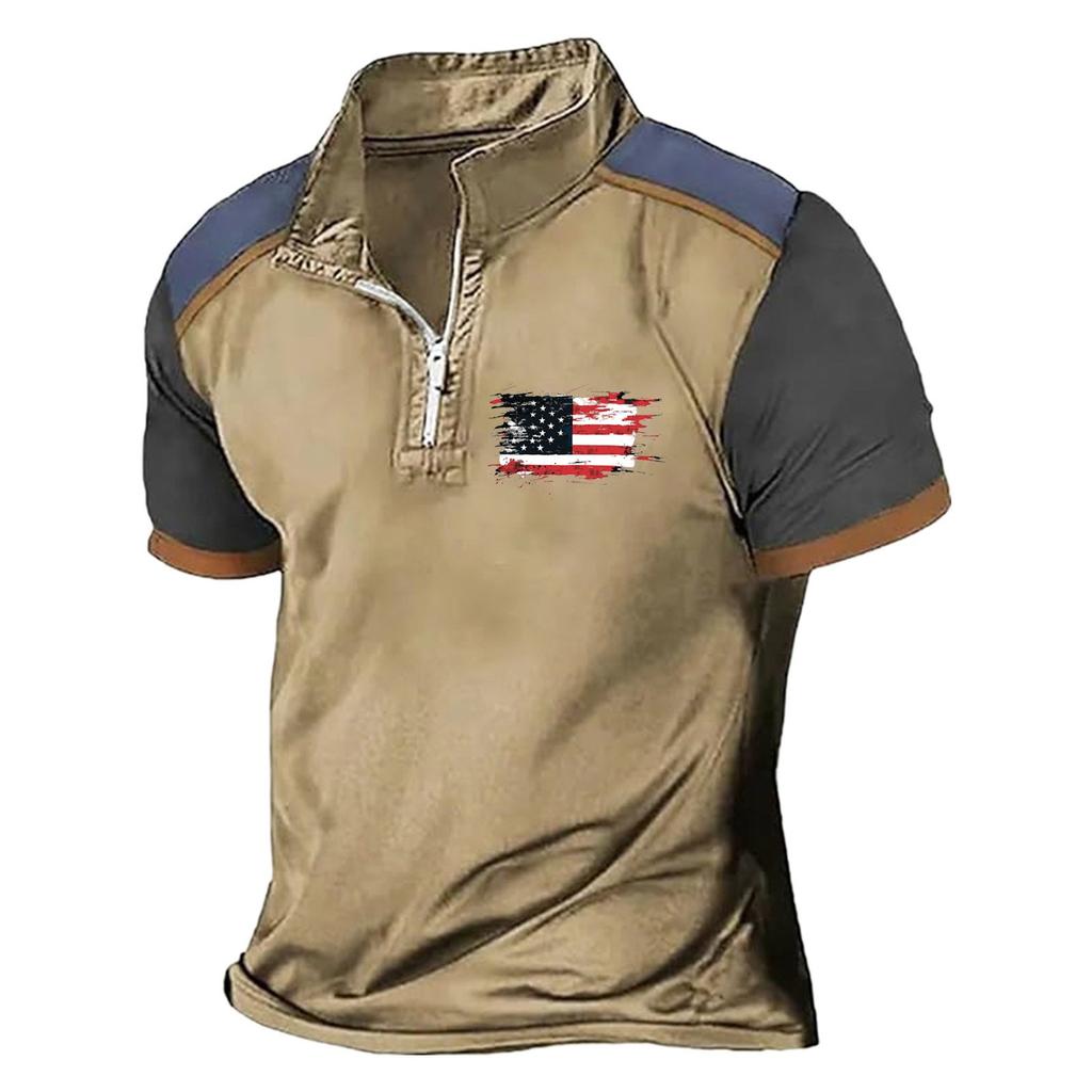 Летняя новинка для мужчин, повседневная рубашка с воротником-стойкой и короткими рукавами, подходящая по цвету, с полумолнией