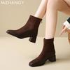 Модные женские замшевые ботильоны Модные зимние туфли на среднем каблуке Женские трендовые элегантные платья 2025 года Новые зимние готические мотоциклетные ботинки Mujer Botas