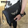 Men's Ghost Head Clutch Bag High Quality Leather Envelope Handbag Large Capacity Casual Business Briefcase Studded Skull Clutch