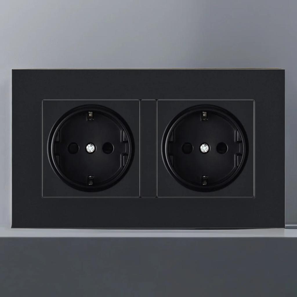 Электрическая розетка европейского немецкого русского стандарта, настенная панель розеток 16 А, европейская розетка с круглым отверстием, переменный ток 250 В, черная