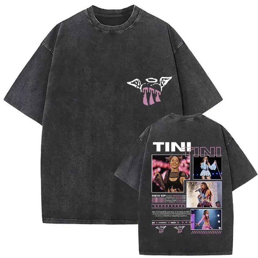 Y2K Hip Pop T Shirts Singer Tini Stoessel Futtura Album Summer Fashion Retro Washed Oversized Tshirt Print Street Wear Unisex