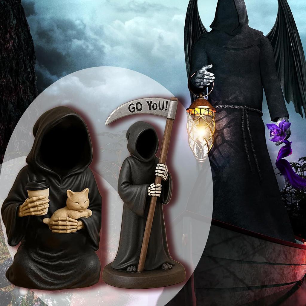 Halloween Emotional Support Grim Reaper Figurine Take The Sickle Ornament Decoration Crafts