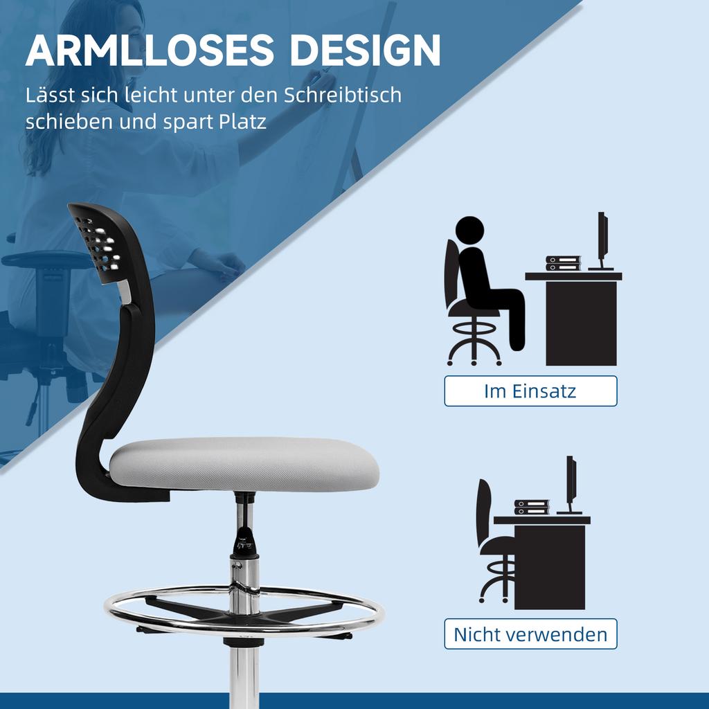 Office Chair, Work Chair, Desk Chair, Height Adjustable, Padded, Light Grey