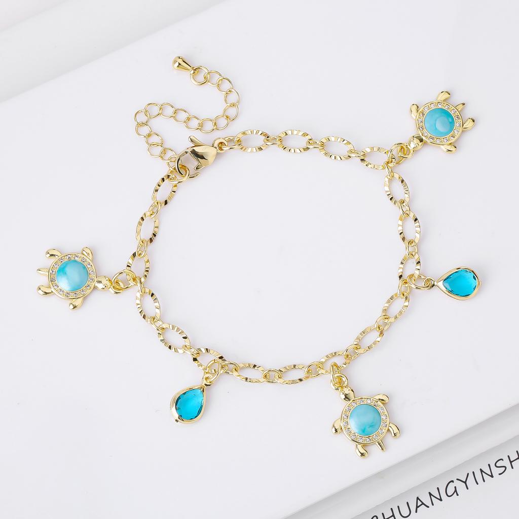 Classic Gold-Plated Sea Turtle Zircon Pendant Bracelet Unique for Women Girls Beach Casual Vacation Wrist Jewelry Party Gift